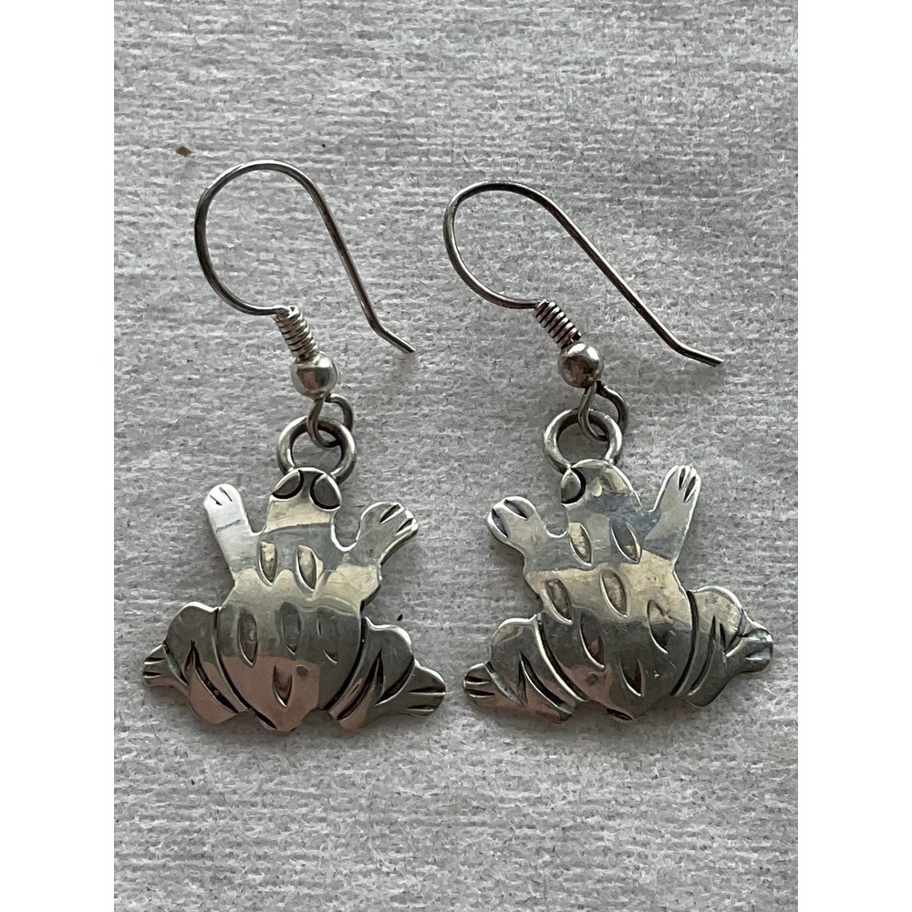 Vintage 925 Sterling Silver dangling frog earrings Estate Jewelry